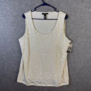 Alfani Woman 2X Sequin Tank Top Sleeveless Crew Neck Party Fresh Creme NWT